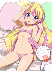 1girl bikini blonde_hair blue_eyes bracelet flat_chest jewelry loli long_hair mesousa navel pani_poni_dash! rebecca_miyamoto swimsuit youkan
