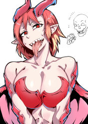 Rule 34 | 1girl, breasts, demon girl, highres, jonozaki, large breasts, long tongue, red eyes, sharp teeth, short hair, tagme, teeth, tongue