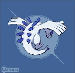 animal_focus artist_name black_eyes blue_background blue_theme closed_mouth commission creatures_(company) from_behind full_body game_freak gen_2_pokemon highres legendary_pokemon looking_at_viewer looking_back lugia nintendo no_humans pixel_art pokemon pokemon_(creature) signature solo wisgarus
