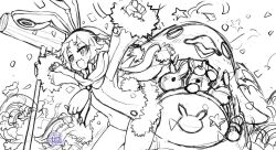 1girl :3 animal animal_ears animal_focus artist_name bat_wings bird bow bowtie chinese_zodiac clenched_hand closed_eyes coat confetti covered_navel demon_wings disgaea earmuffs fur-trimmed_jacket fur-trimmed_sleeves fur_trim heart hikimayu himenyuu jacket kine leotard long_sleeves makai_senki_disgaea_5 mallet mini_wings new_year open_mouth pantyhose peg_leg penguin playboy_bunny pouch prinny rabbit rabbit_earmuffs rabbit_ears rabbit_girl rabbit_tail rabbits_foot rope_belt scarf short_eyebrows short_hair sketch smile streamers tail thick_eyebrows usalia_(disgaea) wings x_mouth year_of_the_rabbit