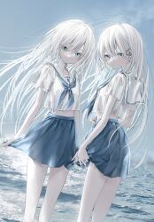 2girls highres long_hair mashiro_shiki multiple_girls original see-through_clothes siblings skirt wet
