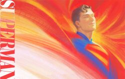 Rule 34 | 1boy, black hair, blue eyes, blue shirt, burn (515123013), cape, character name, closed mouth, collared shirt, commentary, cropped shoulders, dc comics, english commentary, looking at viewer, male focus, red cape, shirt, short sideburns, smile, solo, superman, superman (series), superman logo