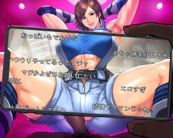 Rule 34 | 1girl, abs, arm up, armpits, ass, belt, boots, breasts, hotel room, huge ass, huge breasts, kazama asuka, kisuu, muscular, muscular female, non-web source, smile, spread legs, sweat, tekken, thick lips