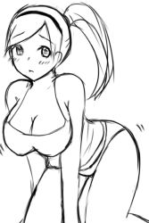 Rule 34 | 1girl, breasts, female focus, korean text, large breasts, mature female, min-gook&#039;s mother, monochrome, panties, sketch, solo, underwear, white background