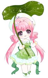 Rule 34 | absurdres, ankle bow, ankle ribbon, back bow, bare shoulders, beret, blue flower, blunt bangs, bow, bracelet, brown eyes, chinese commentary, collared dress, commentary request, deformed, detached sleeves, double bun, dress, flower, flower bracelet, frilled dress, frilled sleeves, frills, green bow, green dress, hair bun, hair flower, hair intakes, hair ornament, happy, hat, highres, holding, holding umbrella, infinity nikki, jewelry, leaf umbrella, light blush, light particles, lily pad, long hair, looking ahead, low twintails, medium dress, necklace, nikki (series), open mouth, outstretched arm, oversized plant, pink hair, plaid clothes, plaid dress, pom pom (clothes), ribbon, shoes, short sleeves, simple background, smile, socks, sparkle, standing, strapless, strapless dress, stylist (nikki), tareme, twintails, umbrella, umbrella over shoulder, very long hair, white background, white hat, white shoes, white sleeves, white socks, yellow flower, zhizhizhizhizhizong