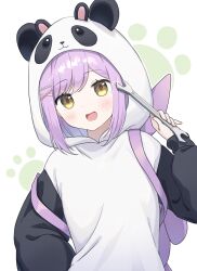 1girl animal_hood luna_palette open_mouth panda_hood purple_hair yellow_eyes