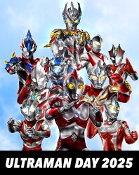 Rule 34 | 2025, 6+boys, alien, aqua gemstone, arm guards, armor, black skin, blue gemstone, blue skin, blue sky, breastplate, clenched hands, collarbone, color timer, colored skin, commentary, compound eyes, cropped torso, dorsal fin, english text, eye slugger, fighting stance, forehead jewel, gem, gradient eyes, hands up, hanejidyna86, highres, horns, in-franchise crossover, looking ahead, looking at viewer, looking down, male focus, max spark, multicolored eyes, multicolored skin, multiple boys, muscular, muscular male, outdoors, pectorals, red skin, shoulder armor, shoulder pads, silver skin, sky, taiga spark, tokusatsu, toned, toned male, ultra series, ultraman: towards the future, ultraman 80, ultraman 80 (series), ultraman ginga, ultraman ginga (series), ultraman ginga s, ultraman ginga victory, ultraman great, ultraman max, ultraman max (series), ultraman neos, ultraman neos (series), ultraman reiga, ultraman taiga (series), ultraman x, ultraman x (series), ultraman xenon, ultraman z, ultraman z (original), ultraman z (series), ultraseven 21, upper body, white eyes, wrinkled skin, yellow eyes