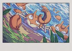 animal_focus creatures_(company) day full_body game_freak gen_1_pokemon highres krabby looking_at_viewer nintendo no_humans on_ground onamuzi_illust partially_submerged pokemon pokemon_(creature) pokemon_focus shadow water