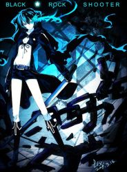 Rule 34 | 10s, 1girl, bad id, bad pixiv id, bikini, black hair, black rock shooter, black rock shooter (character), blue eyes, boots, chain, female focus, knee boots, pale skin, ryuuzaki, ryuuzaki ichi, short shorts, shorts, solo, swimsuit, sword, twintails, vocaloid, weapon