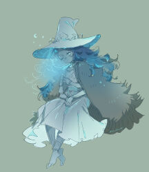 1girl blue_eyes blue_hair cloak elden_ring extra_arms full_body hat highres long_hair looking_at_viewer oimo_(14sainobba) ranni_the_witch sketch solo witch_hat