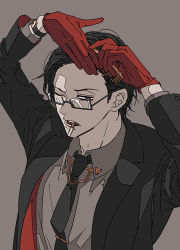 1boy brown_hair cigarette comb formal_clothes glasses gloves hypnosis_mic iruma_jyuto necktie open_mouth smoking suit