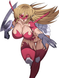 1girl absurdres ass bent_over breasts brown_hair cleavage commission cosplay cyber_blader cyber_blader_(cosplay) gamjasssak gluteal_fold heart_maebari highres large_breasts leg_up long_hair looking_at_viewer maebari revealing_clothes running simple_background solo tenjouin_asuka yu-gi-oh! yu-gi-oh!_gx