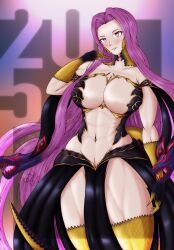 1girl breasts fate/grand_order fate_(series) gorgon_(fate) highres large_breasts long_hair medusa_(fate) medusa_(rider)_(fate) purple_hair rider solo