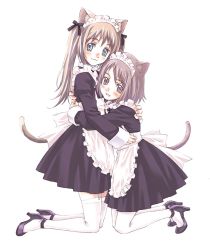 animal_ears cat_ears cat_tail character_request garter_straps high_heels kneeling maid nyaou simple_background strappy_heels tagme tail thighhighs tiptoes twintails white_background