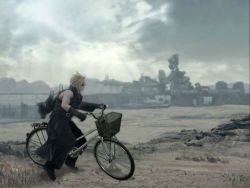 Rule 34 | bicycle, blonde hair, cloud strife, final fantasy, final fantasy vii, final fantasy vii advent children, lowres, midgar, parody, square enix
