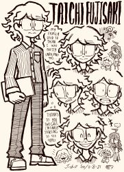 ... 2boys 2girls absurdres ahoge breast_pocket buttons character_name closed_eyes closed_mouth collared_shirt danganronpa_(series) danganronpa_another_episode:_ultra_despair_girls dated doodle_inset english_text fang flying_sweatdrops frown fujisaki_chihiro fujisaki_taichi fukawa_toko full_body glasses greyscale hatching_(texture) highres holding holding_megaphone josh-s26 long_hair long_sleeves male_focus megaphone monochrome multiple_boys multiple_girls multiple_views naegi_komaru open_mouth pants pocket shirt shoes short_hair signature simple_background smile speech_bubble spoken_ellipsis squiggle standing sweat sweatdrop teeth upper_teeth_only white_background