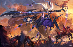 Rule 34 | 5girls, 6+boys, armor, dragon, highres, long hair, mhk (mechamania), multiple boys, multiple girls, pixiv fantasia, pixiv fantasia 5, short hair, weapon