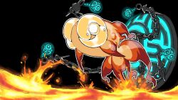 animal_focus black_background blacknirrow chain chi-yu_(pokemon) glowing glowing_eyes highres lava nintendo no_humans outline pokemon pokemon_(creature) pokemon_focus simple_background solo white_outline