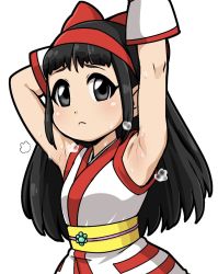 Rule 34 | 1girl, ainu clothes, armpits, black eyes, black hair, bow, breasts, closed mouth, hair bow, hairband, long hair, looking at viewer, nakoruru, red bow, samurai spirits, simple background, solo, sweat, white background, yuuya (blue scarab)