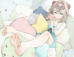 1girl animal_ears barefoot blue_eyes feet highres light_smile long_hair looking_at_viewer pero_(peroneko0510) soles toes