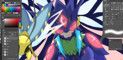 1girl armor armored_gloves armored_leotard butterfly_wings digimon digimon_(creature) digimon_story:_cyber_sleuth_hacker&#039;s_memory female_focus fur_collar gloves helmet highres hudiemon insect_wings leotard long_hair looking_at_viewer ph6xeivbgpimggg shoulder_armor thick_thighs thighhighs thighs tinted_eyewear weapon wings