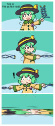 Rule 34 | !, 1girl, black hat, buttons, diamond button, edgycat, english text, eyeball, frilled shirt collar, frilled sleeves, frills, green hair, hat, hat ribbon, highres, komeiji koishi, ribbon, shirt, smile, third eye, touhou, yellow ribbon, yellow shirt