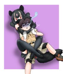 1boy 1girl adansosutega aye-aye_(kemono_friends) captain_(kemono_friends) choke_hold femdom highres kemono_friends kemono_friends_3 leg_lock strangling