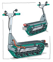 absurdres artistic_error caterpillar_tracks commentary gatling_santouhei handlebar highres license_plate motorized_scooter multiple_views no_humans object_focus original shadow side-view_mirror vehicle_focus wheel white_background wire