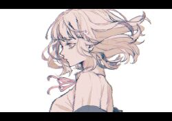 1girl brown_hair collared_shirt danganronpa_(series) danganronpa_2:_goodbye_despair flipped_hair galaga hair_ornament highres hood long_sleeves medium_hair nanami_chiaki neck_ribbon pink_eyes pink_ribbon ribbon shirt solo spaceship_hair_ornament v0_id11 white_shirt