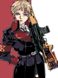 blonde_hair gloves gun lowres military military_uniform punpun rifle solo weapon
