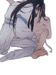 2boys anal bare_pectorals barefoot bishounen black_hair blush chinese_clothes closed_eyes feet hair_down half_updo hand_on_another&#039;s_thigh hanfu heyoubuyou highres implied_sex lan_wangji leg_grab long_hair male_focus missionary modao_zushi multiple_boys nipples nude official_alternate_hairstyle parted_lips pectorals sex simple_background sitting sketch spread_legs thigh_grab wei_wuxian wei_wuxian_(yiling_laozu) white_background white_hanfu yaoi