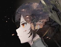 Rule 34 | 1girl, absurdres, black hair, closed mouth, from side, hair between eyes, highres, long hair, lucia: pyroath (pgr), lucia (pgr), mechanical spine, parted bangs, punishing: gray raven, red eyes, saif artz, sidelocks, solo, twintails