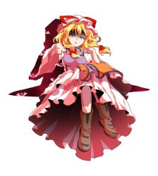 1girl alphes_(style) blonde_hair boots bow breasts brown_boots commentary_request dairi dress full_body gap_(touhou) hair_between_eyes hair_bow hat hat_ribbon highres large_variant_set long_hair long_sleeves medium_breasts mob_cap parody red_bow red_ribbon ribbon shaded_face solo style_parody tabard tachi-e touhou transparent_background turtleneck variant_set white_dress white_hat wide_sleeves yakumo_yukari yin_yang