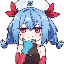 1girl :3 alpha_transparency blue_gloves blue_hair blush braid chibi colphne_(girls&#039;_frontline_2) colphne_(silent_heart)_(girls&#039;_frontline_2) commentary english_commentary girls&#039;_frontline girls&#039;_frontline_2:_exilium gloves hat looking_at_viewer medium_hair nurse_cap official_alternate_costume outline red_eyes rishe_(reeeeshe) simple_background solo twin_braids upper_body white_outline