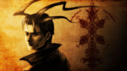 1boy antenna_hair ashley_riot coat commentary_request expressionless looking_at_viewer male_focus medium_hair sigil solo tatsunami_takeshi upper_body vagrant_story