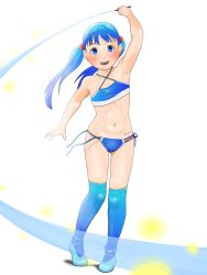 1girl armpits bad_id bad_pixiv_id blue_eyes blue_hair blush female_focus flat_chest hentai_oyaji highres kneehighs legs long_hair matching_hair/eyes navel open_mouth panties pixiv pixiv-tan ribs side-tie_panties socks solo thighhighs twintails underwear