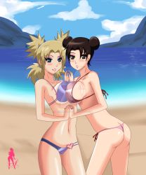 2girls age_difference bikini multiple_girls nail_polish naruto_(series) naruto_shippuuden sexypinklady smile swimsuit temari_(naruto) tenten_(naruto)