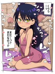 Rule 34 | 1girl, 2boys, abs, black hair, blush, breasts, censored, clothed female nude male, commentary request, covered erect nipples, dark-skinned female, dark skin, erection, faceless, faceless male, full body, gundam, gundam gquuuuuux, heart, highres, ketsumoa, kneeling, lingerie, long hair, male masturbation, masturbation, mosaic censoring, motion lines, multiple boys, nude, nyaan (gundam gquuuuuux), penis, see-through clothes, small breasts, speech bubble, spoken heart, testicles, thought bubble, translation request, underwear, yellow eyes