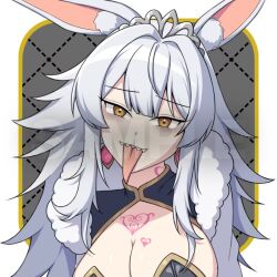 Rule 34 | 1girl, artist request, long tongue, rabbit, rabbit ears, sample watermark, sharp teeth, tagme, teeth, tongue, tongue out, watermark