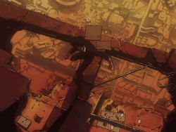2boys andy_von_de_oniyate animated animated_gif cowboy_bebop cowboy_clothes cowboy_hat fighting hat multiple_boys retro_artstyle spike_spiegel