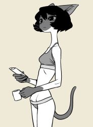 1girl animal_ears black_hair bra cat_ears cat_girl cat_tail coffee controller golaegun groin remote_control short_hair tagme tail underwear