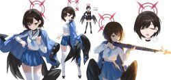 Rule 34 | 1girl, 863255464, absurdres, angel wings, black hair, black serafuku, black shirt, black skirt, black thighhighs, black wings, blue archive, blue jacket, blue neckerchief, blue skirt, brown eyes, brown hair, grey sailor collar, halo, highres, ichika (blue archive), jacket, medium hair, neckerchief, original, red halo, red neckerchief, sailor collar, school uniform, serafuku, shirt, simple background, skirt, thighhighs, thighs, white background, white sailor collar, white shirt, white thighhighs, wings