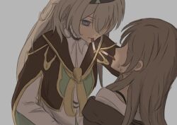 2girls artist_name black_choker black_coat black_hairband black_jacket blue_eyes choker cigarette closed_mouth coat dress firefly_(honkai:_star_rail) green_dress green_jacket grey_background grey_hair hair_over_one_eye hairband highres honkai:_star_rail honkai_(series) jacket korshokor long_hair long_sleeves looking_at_another multiple_girls neckerchief no_eyes puffy_long_sleeves puffy_sleeves sailor_collar shirt sidelocks simple_background smoking stelle_(honkai:_star_rail) sweat t-shirt trailblazer_(honkai:_star_rail) two-sided_fabric two-sided_jacket two-tone_dress upper_body white_dress yellow_neckerchief