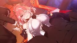 1girl 2boys changli_(wuthering_waves) cum dark-skinned_male dark_skin multiple_boys paizuri red_hair tagme wallimog wuthering_waves