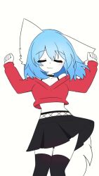 :3 animal_ears animated animated_gif black_skirt blue_hair closed_eyes cropped_jacket dancing highres looping_animation red_shirt shirt short_hair skirt swaying tail thighhighs white_background wolf_ears wolf_girl wolf_tail wolfychu wolfychu_(artist)