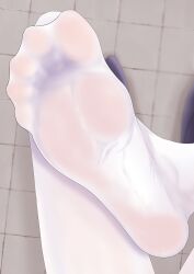 1girl absurdres bell_(bell_krnfakh) blue_archive blue_shoes close-up feet feet_only foot_focus foot_up highres indoors mika_(blue_archive) no_shoes pantyhose shoes single_shoe soles solo spread_toes tile_floor tiles toes white_pantyhose