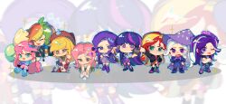6+girls :3 absurdres angel_bunny animal antenna_hair applejack applejack_(equestria_girls) aqua_eyes aqua_shirt arm_up balloon bare_arms bare_shoulders beanie black_boots black_jacket black_shoes blonde_hair blue_boots blue_eyes blue_jacket blue_outline blue_shirt book boots bow bowtie bracelet brown_hat chibi chibi_only closed_mouth collared_shirt cowboy_hat crossed_arms curly_hair cutie_mark fluttershy fluttershy_(equestria_girls) full_body green_eyes green_skirt grey_hair grey_pants hand_on_own_hip hands_on_own_hips hat highres holding holding_shovel jacket jewelry juliet_sleeves knee_boots kneehighs lace-up_boots large_hat long_hair long_sleeves lower_teeth_only multicolored_hair multiple_girls my_little_pony my_little_pony:_equestria_girls my_little_pony:_friendship_is_magic one_eye_closed open_book open_clothes open_jacket open_mouth orange_hair orange_skirt outline outstretched_arm pants pink_bow pink_bowtie pink_hair pink_hat pink_shirt pink_skirt pinkie_pie pinkie_pie_(equestria_girls) puffy_short_sleeves puffy_sleeves purple_boots purple_eyes purple_hair purple_hat purple_skirt purple_socks rabbit rainbow_dash rainbow_dash_(equestria_girls) rainbow_hair rarity_(equestria_girls) rarity_(my_little_pony) red_hair shirt shoes short-sleeved_jacket short_sleeves shovel simple_background skirt sleeveless sleeveless_jacket socks sparkle standing star_(symbol) star_print starlight_glimmer starlight_glimmer_(equestria_girls) streaked_hair sunset_shimmer sunset_shimmer_(human) swept_bangs teeth tongue torn_clothes torn_pants trixie_lulamoon trixie_lulamoon_(equestria_girls) twilight_sparkle twilight_sparkle_(human) two-tone_hair very_long_hair white_hair white_rabbit_(animal) white_shirt wizard_hat wumingshi61160 zoom_layer