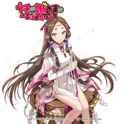 1girl bare_legs breasts brown_eyes brown_hair ice_(ice_aptx) japanese_clothes kushinada_(uchi_no_hime-sama) large_breasts light_smile long_hair rope shimenawa sitting uchi_no_hime-sama_ga_ichiban_kawaii very_long_hair