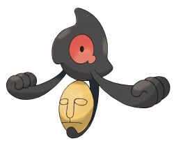 full_body gen_5_pokemon highres holding holding_mask mask nintendo no_humans official_art pokemon pokemon_(creature) pokemon_bw pokemon_focus red_eyes solo sugimori_ken third-party_source transparent_background yamask