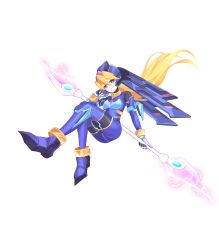 1girl absurdres aizeis alternate_costume alternate_hairstyle armor beam_weapon belt blonde_hair blue_eyes bodystocking boots breasts chest_jewel ciel_(mega_man) commission commissioner_upload crossed_legs elbow_gloves energy_blade eyelashes full_body gloves glowing glowing_lines glowing_markings helmet highres holding holding_polearm holding_weapon long_hair looking_at_viewer mechanical_ears mega_man_(series) mega_man_zero_(series) mega_man_zx model_l_(mega_man) non-web_source petite polearm ponytail shorts small_breasts thigh_boots transparent_background weapon
